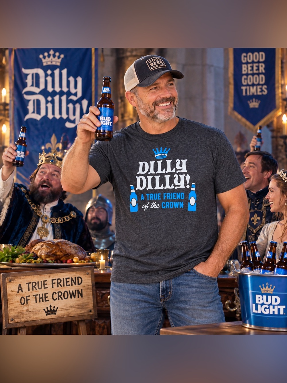 Dilly Dilly Beer Slogan Graphic Tee Men’s Large Gray Funny Bud Light Era